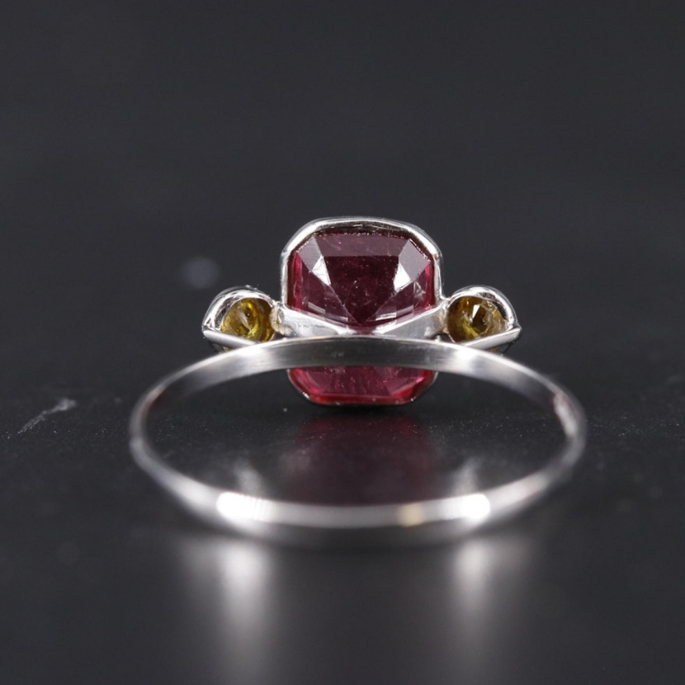 14K Gold Rubellite Tourmaline & Yellow Diamond Ring - Artisan Minimalist - Picture 3 of 4